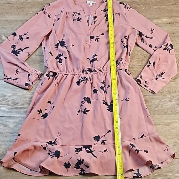 Joie Acey Antique Rose & Black Floral Long Sleeve Flounce Ruffle Hem Dre… - Picture 16 of 16